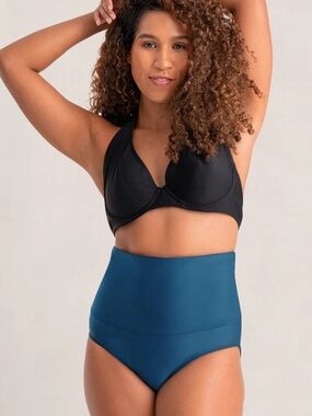 Shapermint Essentials High-Waisted Control Swim Bottom in Teal  XL
